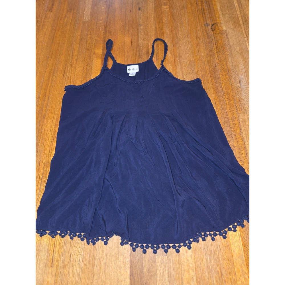 Stylus Women Medium Cobalt Blue Crochet Trim Tassel Flowy BOHO Peasant Tank Top